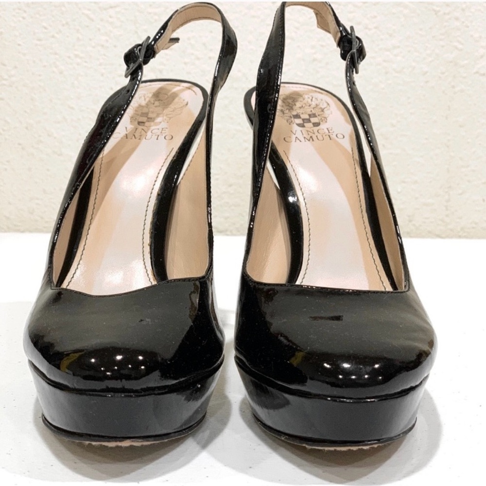 Vince Camuto Black Patent Slingback Platform Pumps